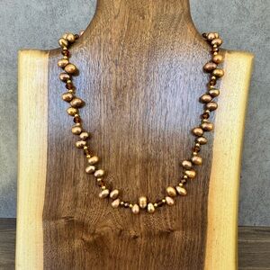Copper Freshwater Pearl Necklace with Gold Accents